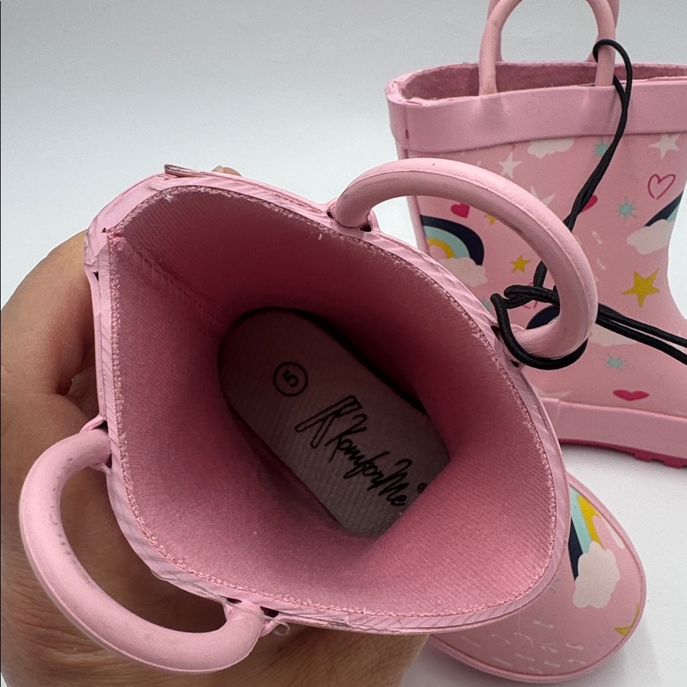 KomfysMe Kids Rain Boots Unicorn Rainbow Pink Toddler Size 5 - Picture 6 of 8